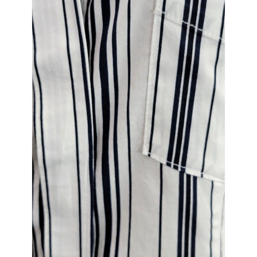 M‎ Siamo 12 Navy White Striped Ruffle Button Down Blouse Shirt Top Stretch EUC - Picture 3 of 12